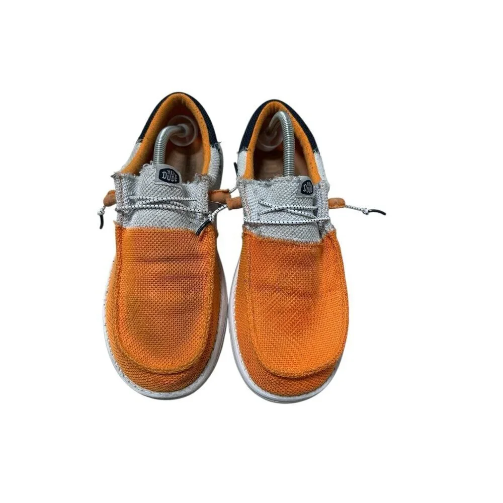 Hey Dude Wally Tri Varsity Mesh Men's Casual Shoe Orange White Slip On Size 12